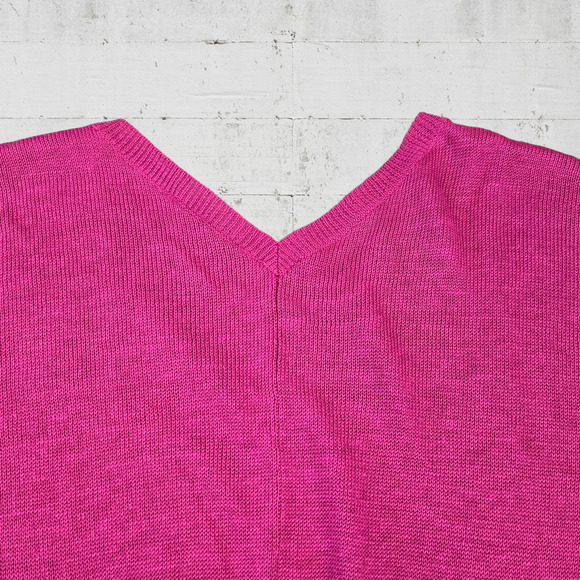 Eileen Fisher Barbie Pink Linen V Neck Cap Sleeve Relaxed Knit Blouse Size Large - Picture 8 of 8